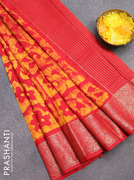 Semi dola saree red and yellow with allover batik prints and kanjivaram style border - {{ collection.title }} by Prashanti Sarees