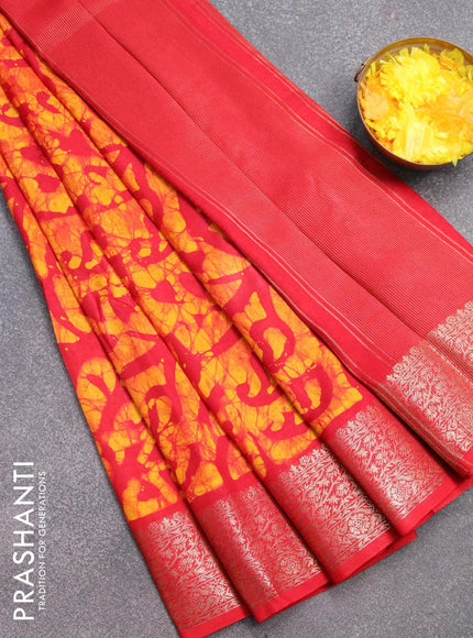 Semi dola saree red and yellow with allover batik prints and kanjivaram style border - {{ collection.title }} by Prashanti Sarees