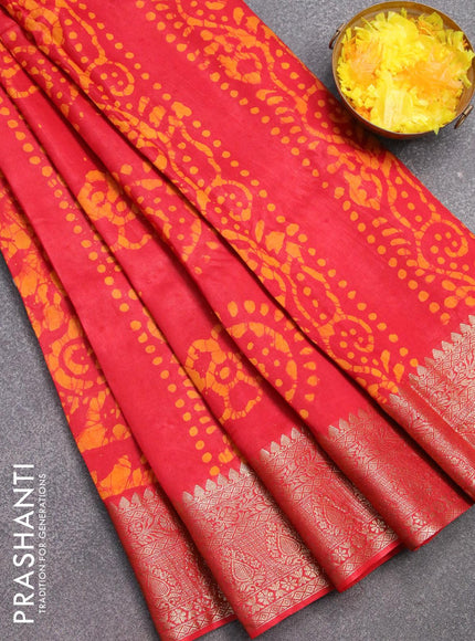 Semi dola saree red and yellow with allover batik prints and kanjivaram style border - {{ collection.title }} by Prashanti Sarees