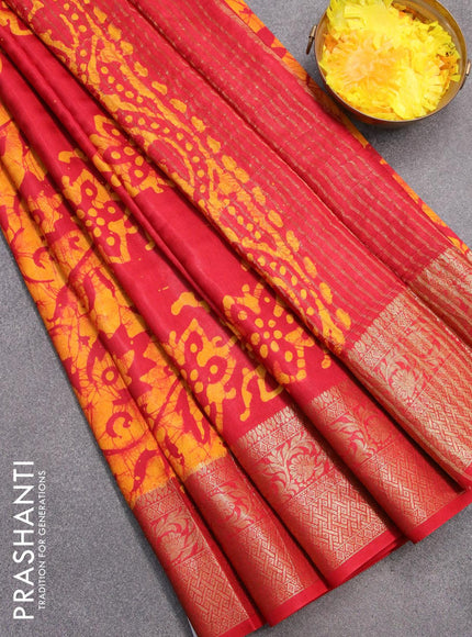 Semi dola saree red and yellow with allover batik prints and kanjivaram style border - {{ collection.title }} by Prashanti Sarees