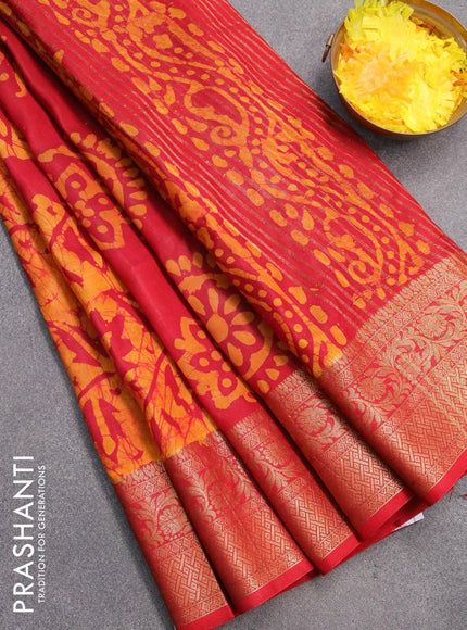 Semi dola saree red and yellow with allover batik prints and kanjivaram style border - {{ collection.title }} by Prashanti Sarees