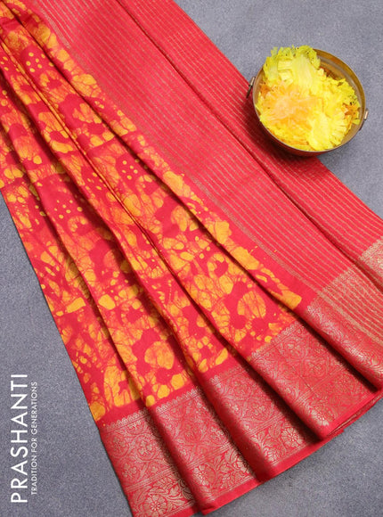 Semi dola saree red and yellow with allover batik prints and kanjivaram style border - {{ collection.title }} by Prashanti Sarees