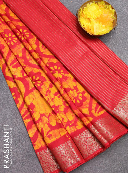 Semi dola saree red and yellow with allover batik prints and kanjivaram style border - {{ collection.title }} by Prashanti Sarees