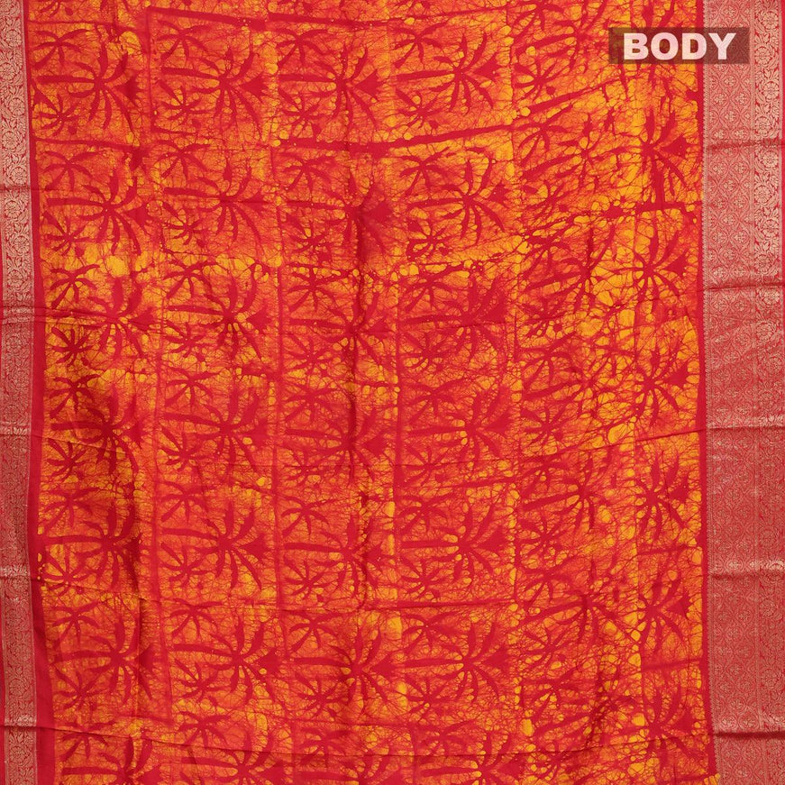 Semi dola saree red and yellow with allover batik prints and kanjivaram style border - {{ collection.title }} by Prashanti Sarees