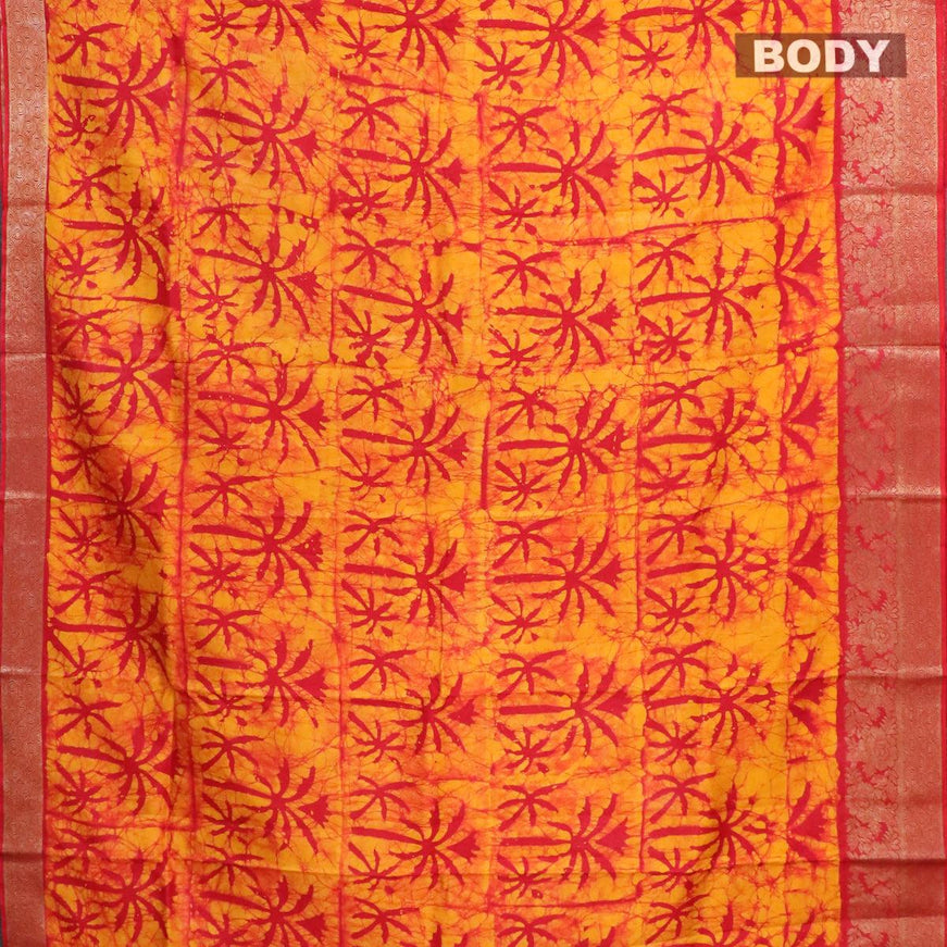 Semi dola saree red and yellow with allover batik prints and kanjivaram style border - {{ collection.title }} by Prashanti Sarees