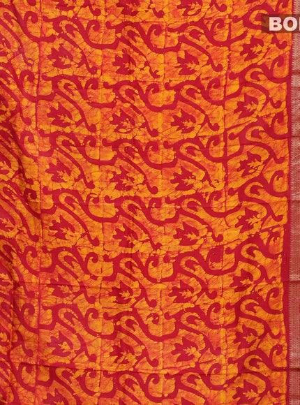 Semi dola saree red and yellow with allover batik prints and kanjivaram style border - {{ collection.title }} by Prashanti Sarees