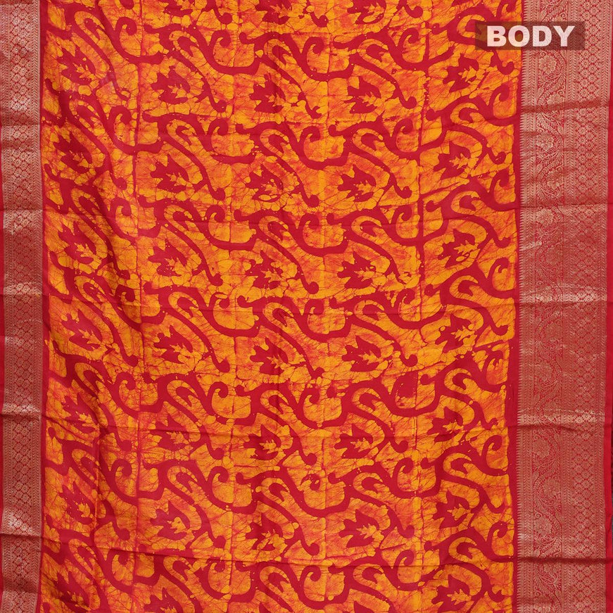 Semi dola saree red and yellow with allover batik prints and kanjivaram style border - {{ collection.title }} by Prashanti Sarees