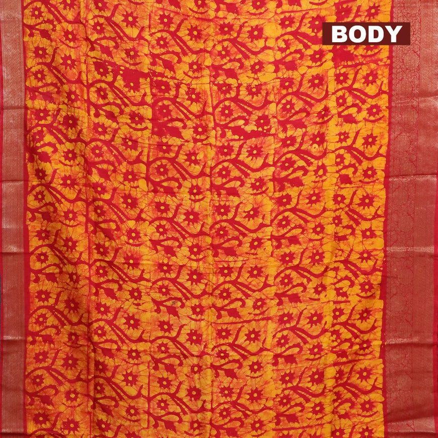 Semi dola saree red and yellow with allover batik prints and kanjivaram style border - {{ collection.title }} by Prashanti Sarees