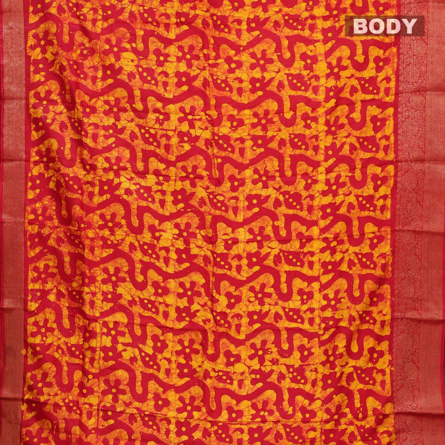 Semi dola saree red and yellow with allover batik prints and kanjivaram style border - {{ collection.title }} by Prashanti Sarees