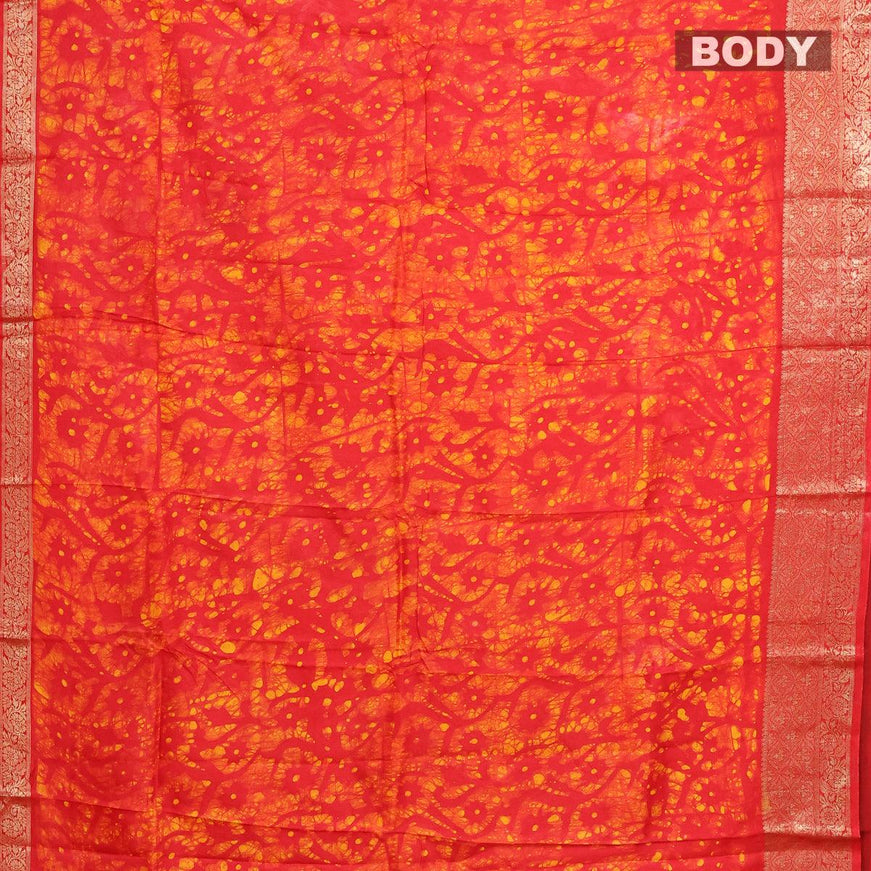 Semi dola saree red and yellow with allover batik prints and kanjivaram style border - {{ collection.title }} by Prashanti Sarees