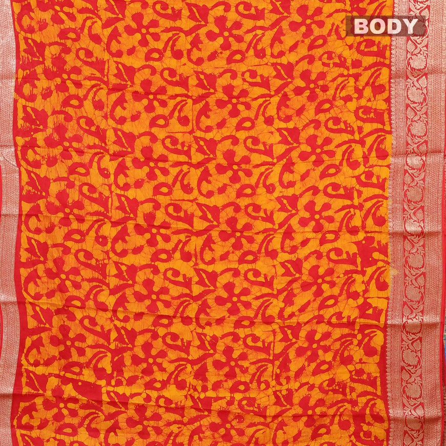 Semi dola saree red and yellow with allover batik prints and kanjivaram style border - {{ collection.title }} by Prashanti Sarees