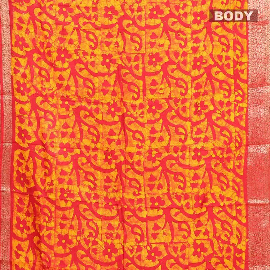 Semi dola saree red and yellow with allover batik prints and kanjivaram style border - {{ collection.title }} by Prashanti Sarees