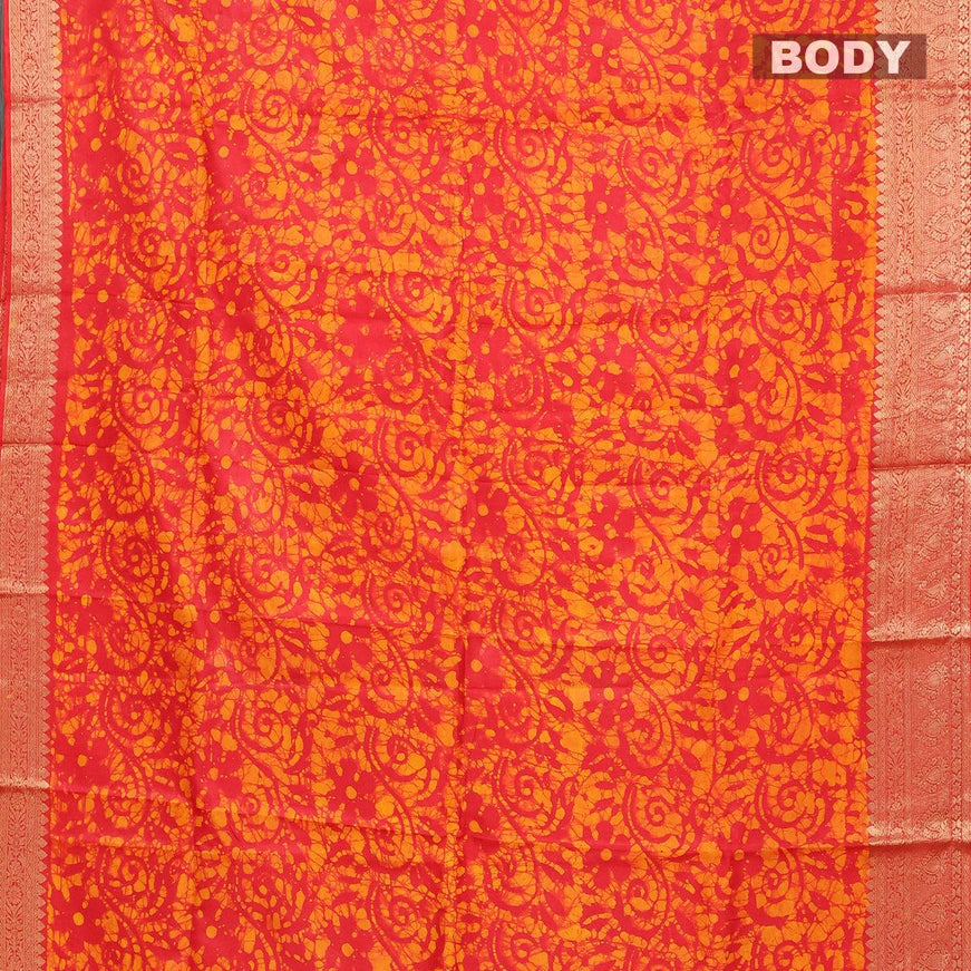 Semi dola saree red and yellow with allover batik prints and kanjivaram style border - {{ collection.title }} by Prashanti Sarees