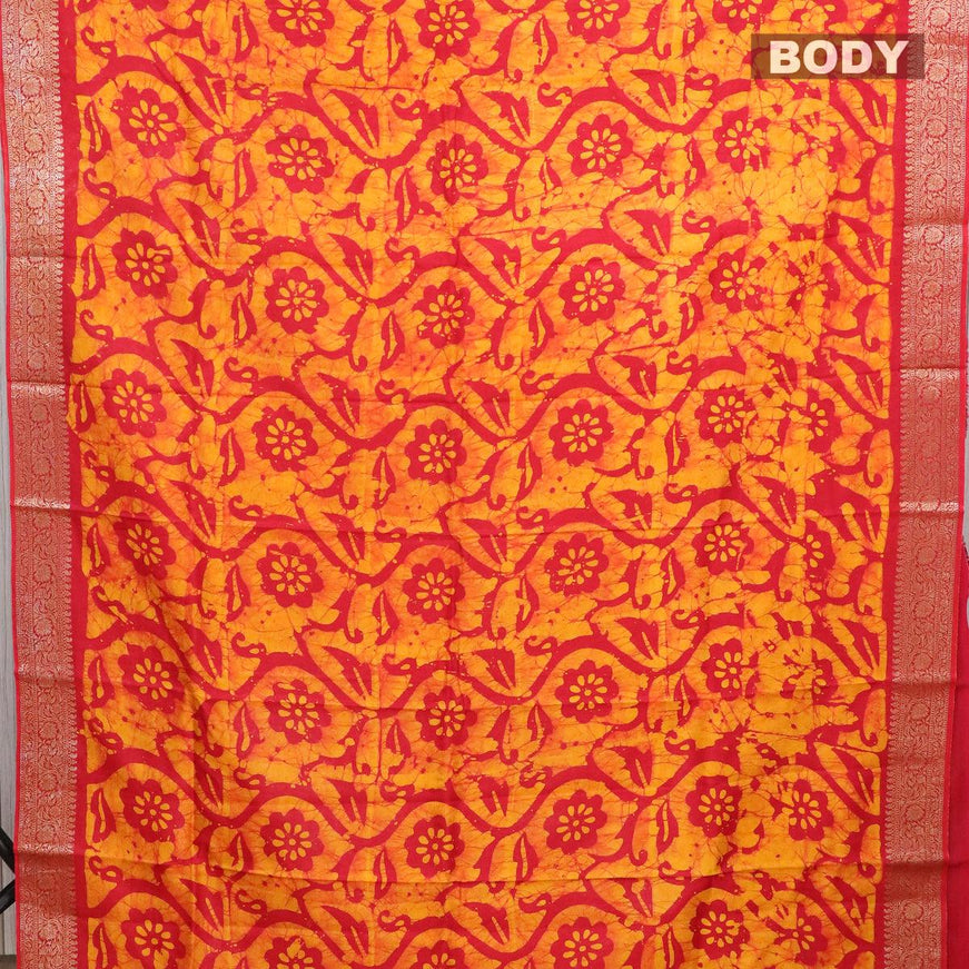 Semi dola saree red and yellow with allover batik prints and kanjivaram style border - {{ collection.title }} by Prashanti Sarees