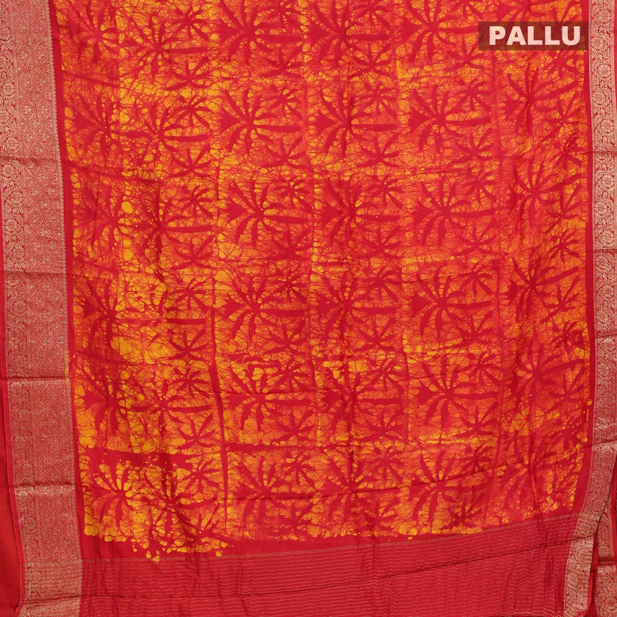 Semi dola saree red and yellow with allover batik prints and kanjivaram style border - {{ collection.title }} by Prashanti Sarees