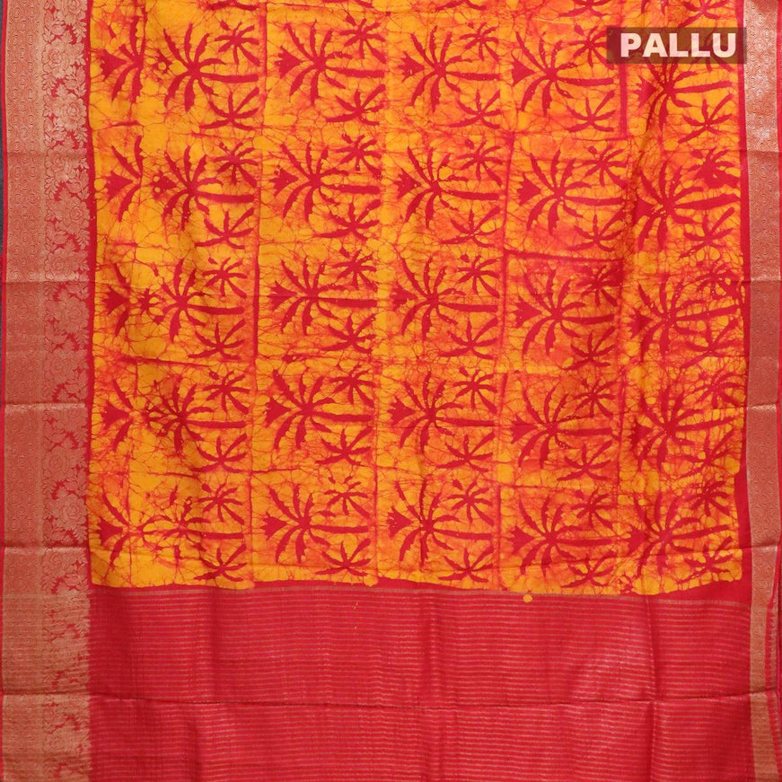 Semi dola saree red and yellow with allover batik prints and kanjivaram style border - {{ collection.title }} by Prashanti Sarees