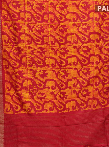 Semi dola saree red and yellow with allover batik prints and kanjivaram style border - {{ collection.title }} by Prashanti Sarees