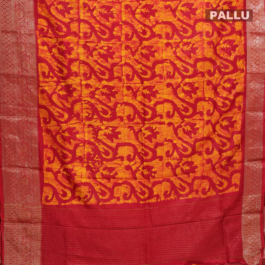 Semi dola saree red and yellow with allover batik prints and kanjivaram style border - {{ collection.title }} by Prashanti Sarees