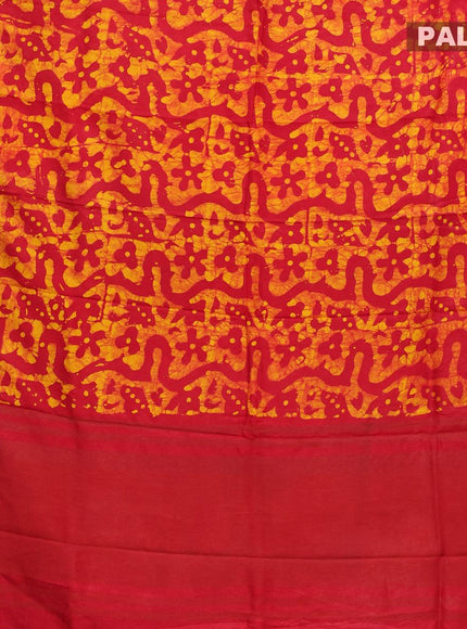 Semi dola saree red and yellow with allover batik prints and kanjivaram style border - {{ collection.title }} by Prashanti Sarees