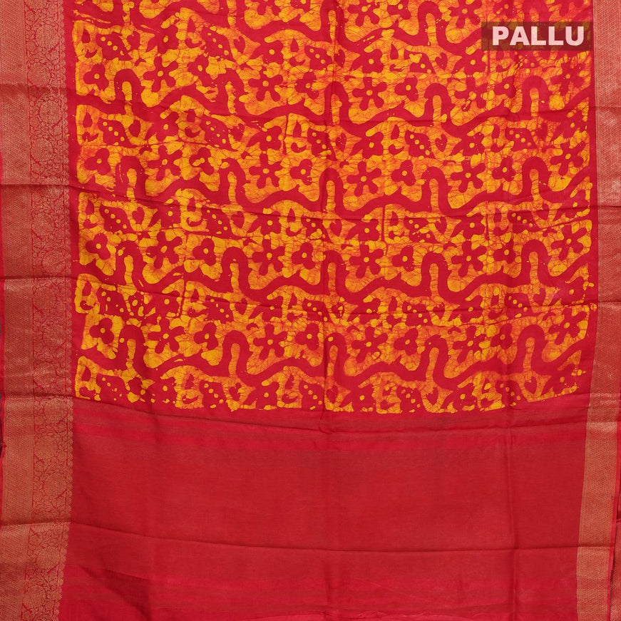 Semi dola saree red and yellow with allover batik prints and kanjivaram style border - {{ collection.title }} by Prashanti Sarees