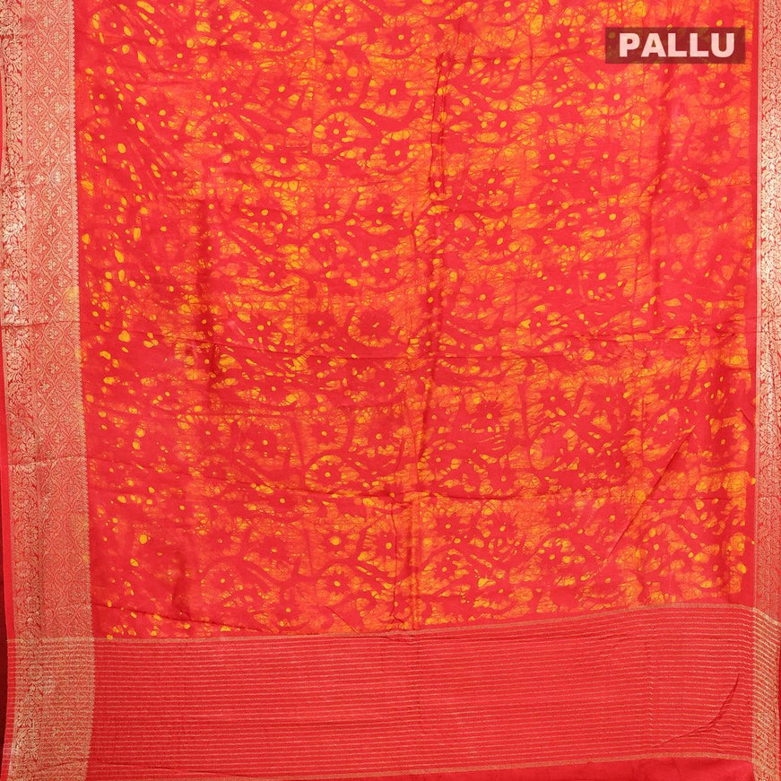 Semi dola saree red and yellow with allover batik prints and kanjivaram style border - {{ collection.title }} by Prashanti Sarees