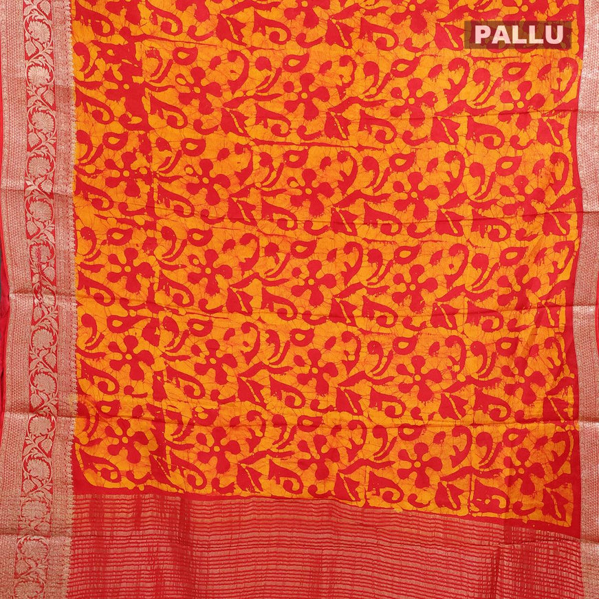 Semi dola saree red and yellow with allover batik prints and kanjivaram style border - {{ collection.title }} by Prashanti Sarees