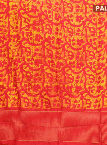 Semi dola saree red and yellow with allover batik prints and kanjivaram style border - {{ collection.title }} by Prashanti Sarees