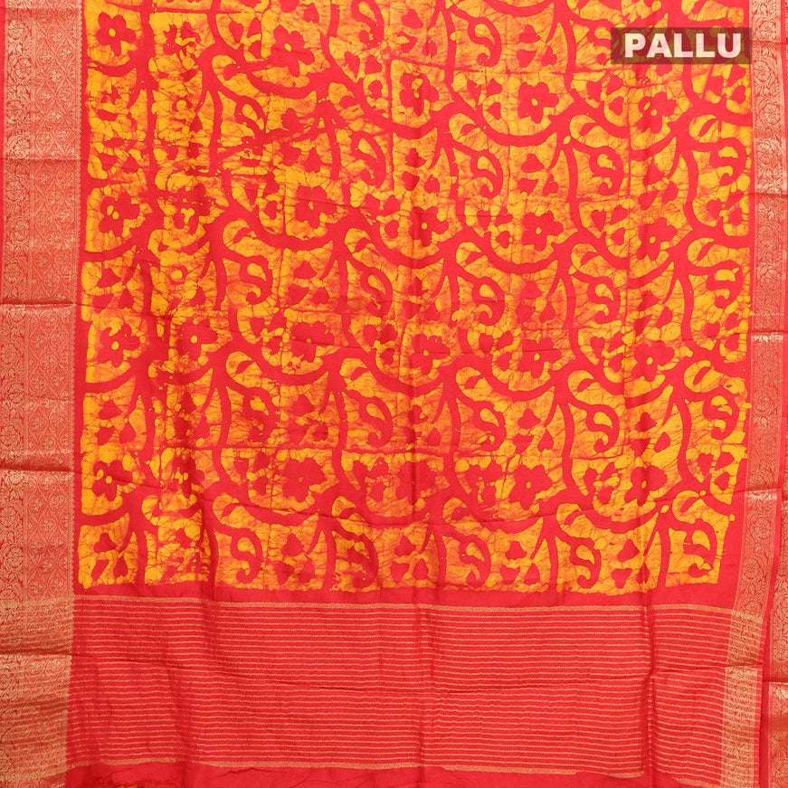 Semi dola saree red and yellow with allover batik prints and kanjivaram style border - {{ collection.title }} by Prashanti Sarees