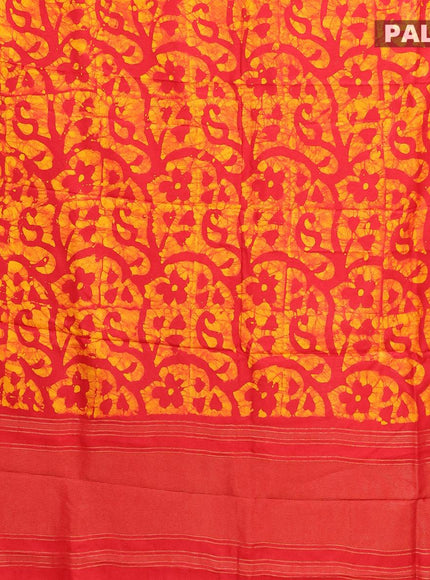 Semi dola saree red and yellow with allover batik prints and kanjivaram style border - {{ collection.title }} by Prashanti Sarees