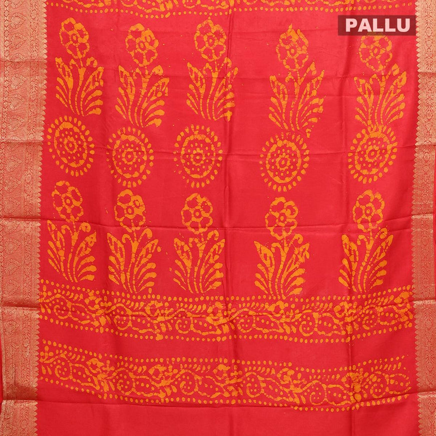 Semi dola saree red and yellow with allover batik prints and kanjivaram style border - {{ collection.title }} by Prashanti Sarees