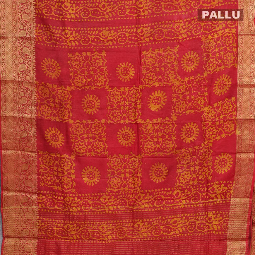 Semi dola saree red and yellow with allover batik prints and kanjivaram style border - {{ collection.title }} by Prashanti Sarees