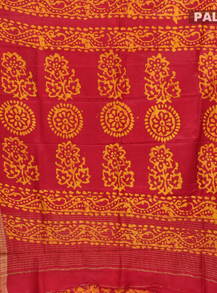 Semi dola saree red and yellow with allover batik prints and kanjivaram style border - {{ collection.title }} by Prashanti Sarees