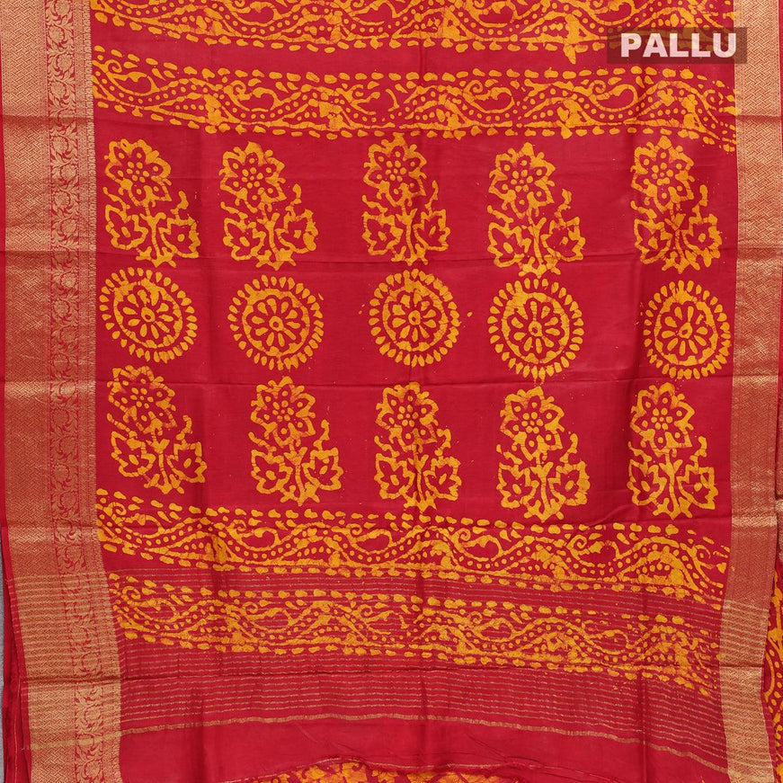 Semi dola saree red and yellow with allover batik prints and kanjivaram style border - {{ collection.title }} by Prashanti Sarees