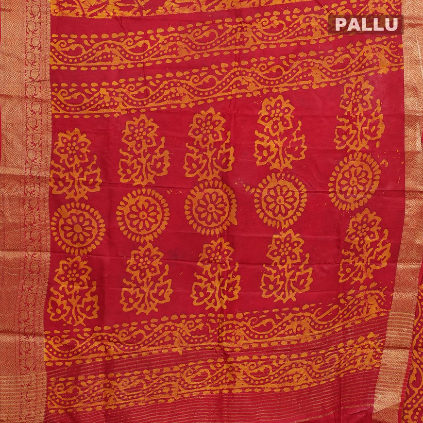 Semi dola saree red and yellow with allover batik prints and kanjivaram style border - {{ collection.title }} by Prashanti Sarees