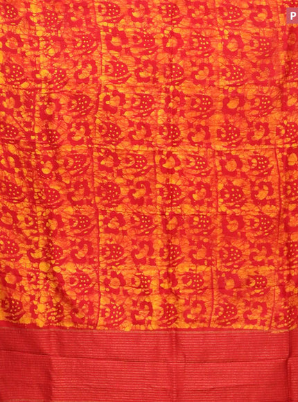 Semi dola saree red and yellow with allover batik prints and kanjivaram style border - {{ collection.title }} by Prashanti Sarees