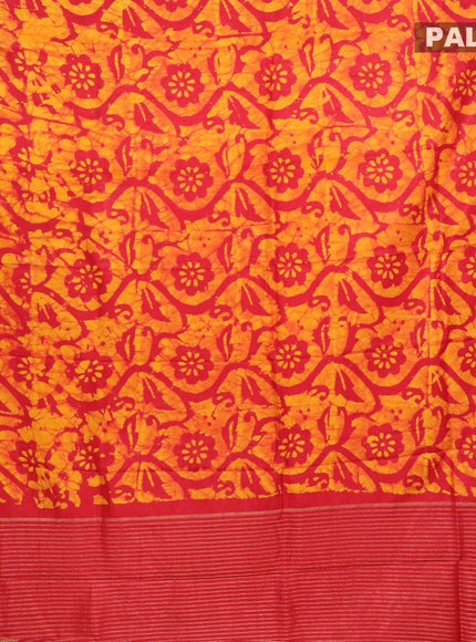 Semi dola saree red and yellow with allover batik prints and kanjivaram style border - {{ collection.title }} by Prashanti Sarees