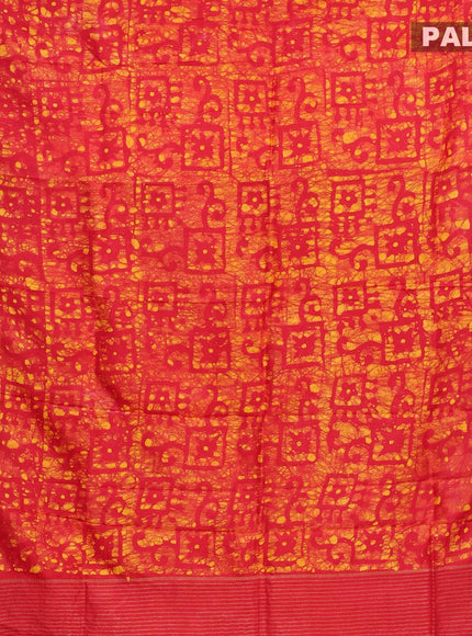 Semi dola saree red and yellow with allover batik prints and kanjivaram style border - {{ collection.title }} by Prashanti Sarees