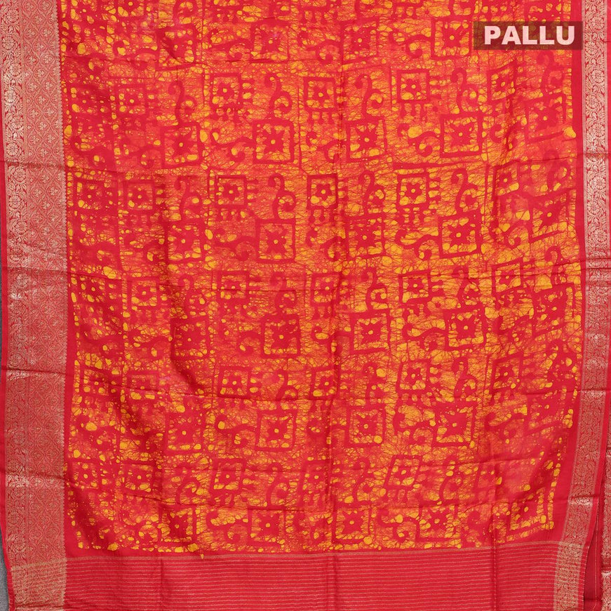 Semi dola saree red and yellow with allover batik prints and kanjivaram style border - {{ collection.title }} by Prashanti Sarees