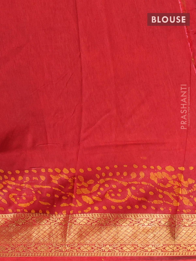 Semi dola saree red and yellow with allover batik prints and kanjivaram style border - {{ collection.title }} by Prashanti Sarees