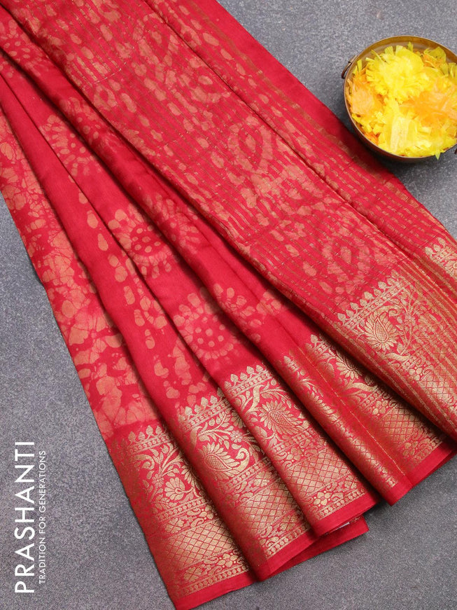 Semi dola saree red with allover batik prints and kanjivaram style border - {{ collection.title }} by Prashanti Sarees