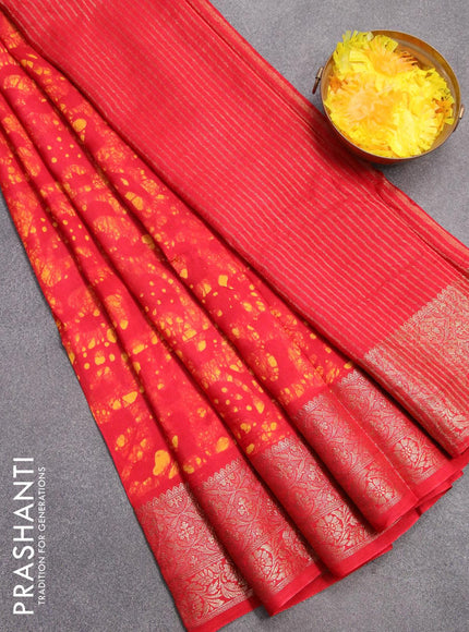 Semi dola saree red with allover batik prints and kanjivaram style border - {{ collection.title }} by Prashanti Sarees