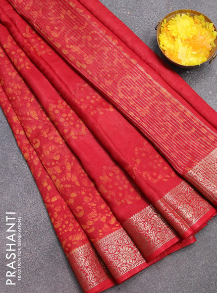 Semi dola saree red with allover batik prints and kanjivaram style border - {{ collection.title }} by Prashanti Sarees