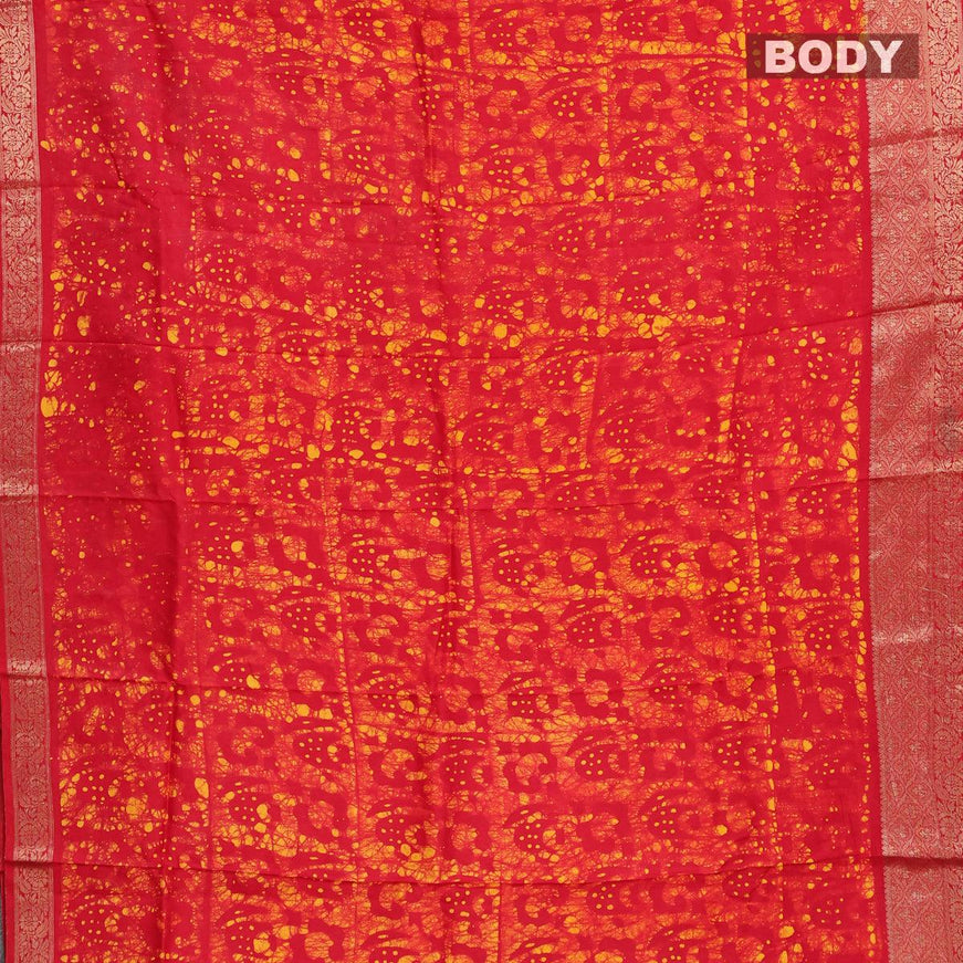 Semi dola saree red with allover batik prints and kanjivaram style border - {{ collection.title }} by Prashanti Sarees