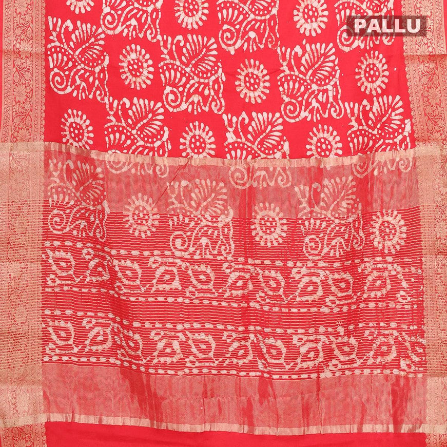 Semi dola saree red with allover batik prints and kanjivaram style border - {{ collection.title }} by Prashanti Sarees