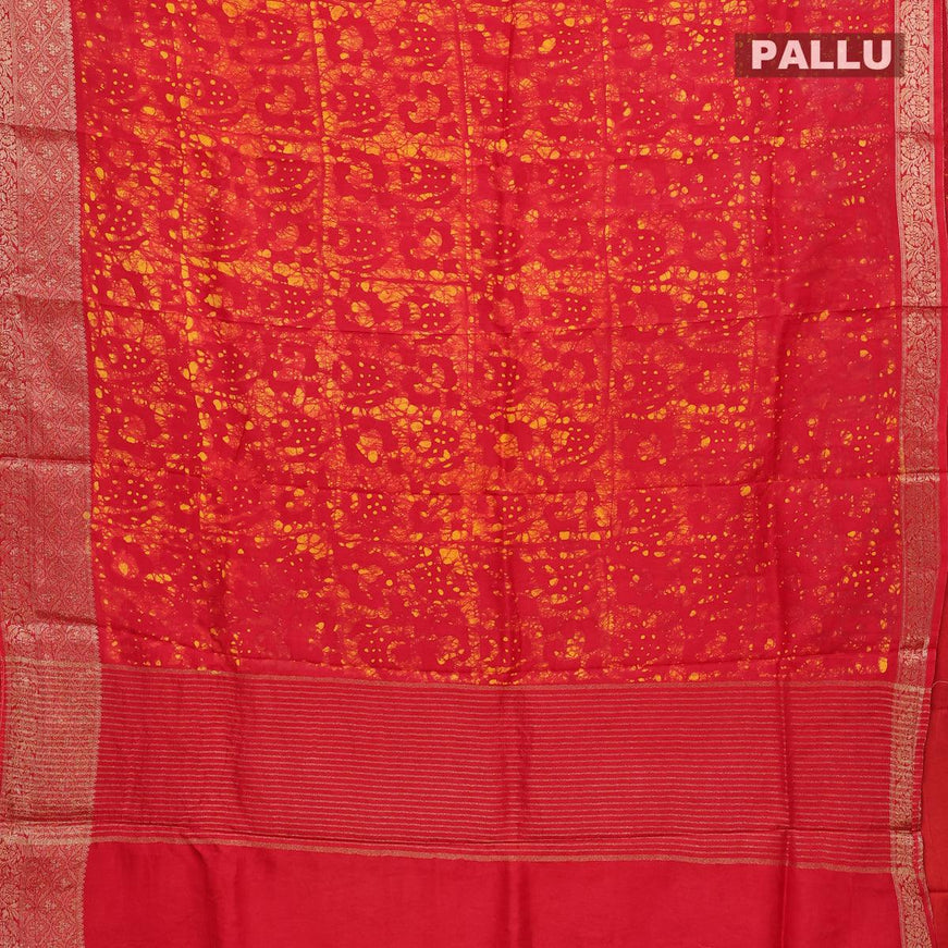 Semi dola saree red with allover batik prints and kanjivaram style border - {{ collection.title }} by Prashanti Sarees