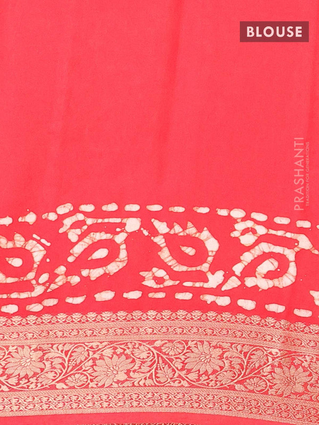 Semi dola saree red with allover batik prints and kanjivaram style border - {{ collection.title }} by Prashanti Sarees