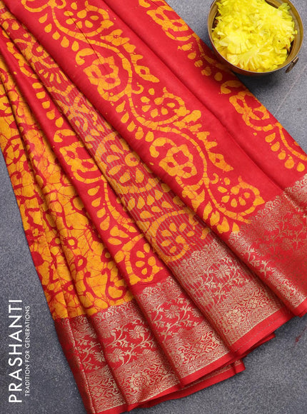 Semi dola saree yellow and red with allover batik prints and kanjivaram style border - {{ collection.title }} by Prashanti Sarees