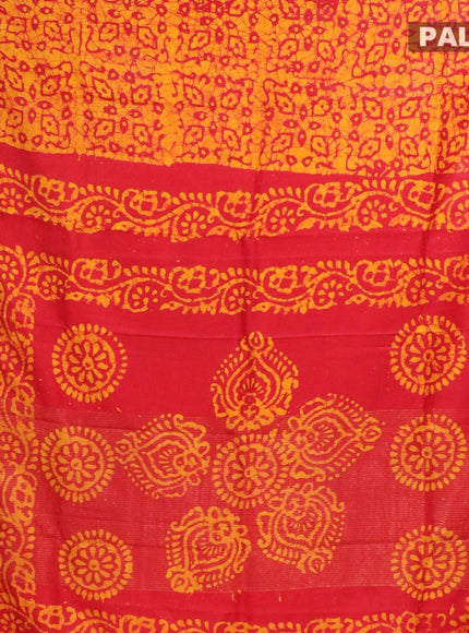 Semi dola saree yellow and red with allover batik prints and kanjivaram style border - {{ collection.title }} by Prashanti Sarees