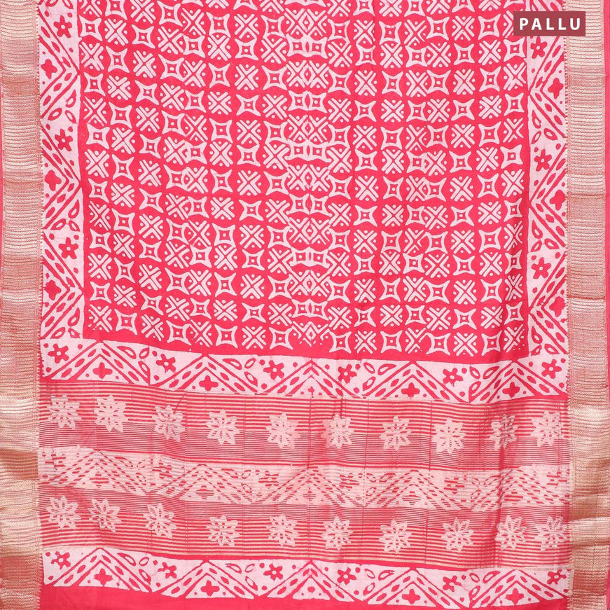 Semi gadwal saree red and off white with allover batik prints and zari woven border - {{ collection.title }} by Prashanti Sarees