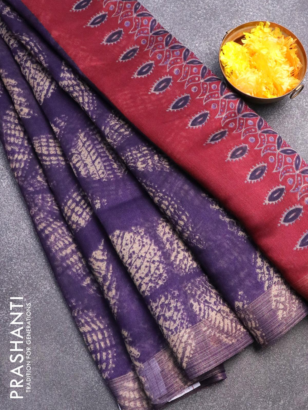 Tissue linen saree sandal and red with thread woven embroidery work bu – Prashanti  Sarees